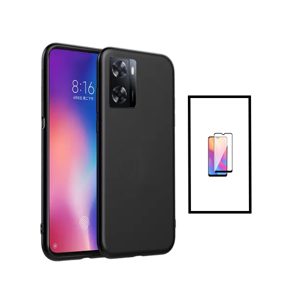 Kit Película de Vidro Temperado GorilasGlass + Capa Proteção Traseira Silicone para Oppo A57s - Preto