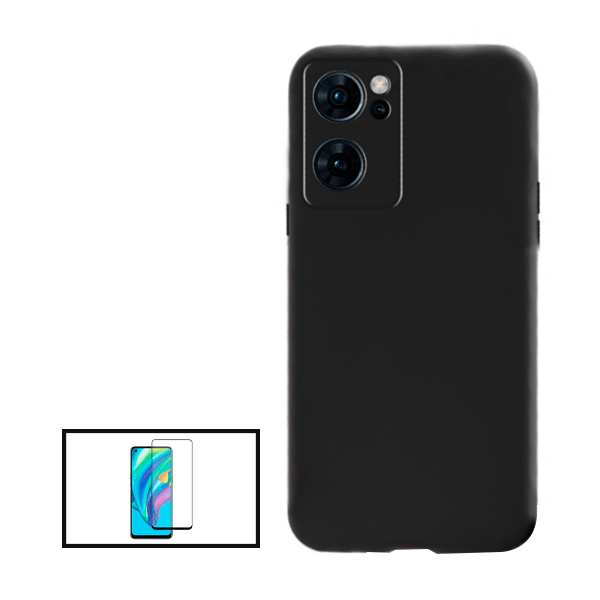 Kit Película de Vidro Temperado GorilasGlass + Capa Proteção Traseira Silicone para Oppo Reno7 SE 5G - Preto