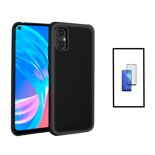 Kit Película de Vidro Temperado GorilasGlass + Capa Proteção Traseira Silicone para Oppo Reno8 Lite - Preto