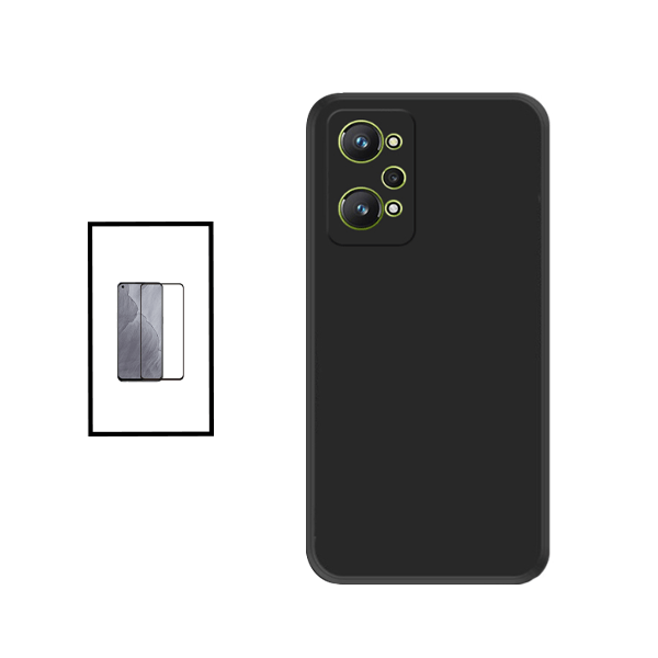 Kit Película de Vidro Temperado GorilasGlass + Capa Proteção Traseira Silicone para Realme GT2 - Preto