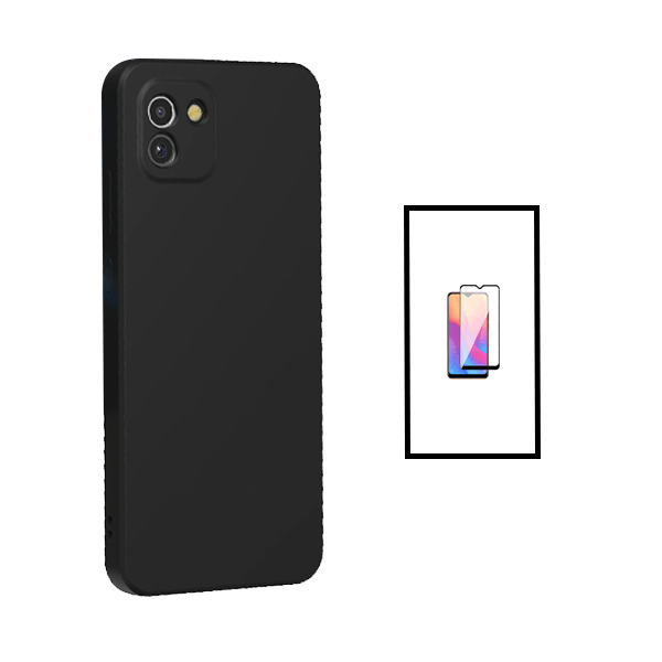 Kit Película de Vidro Temperado GorilasGlass + Capa Proteção Traseira Silicone para Samsung Galaxy A03 - Preto