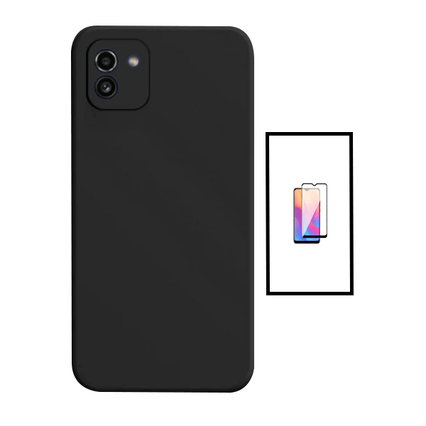 Kit Película de Vidro Temperado GorilasGlass + Capa Proteção Traseira Silicone para Samsung Galaxy A03 4G - Preto