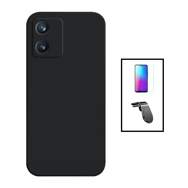 Kit Película de Vidro Temperado GorilasGlass + Capa Proteção Traseira Silicone + Suporte de Carro Magnético L para TCL 305i - Preto