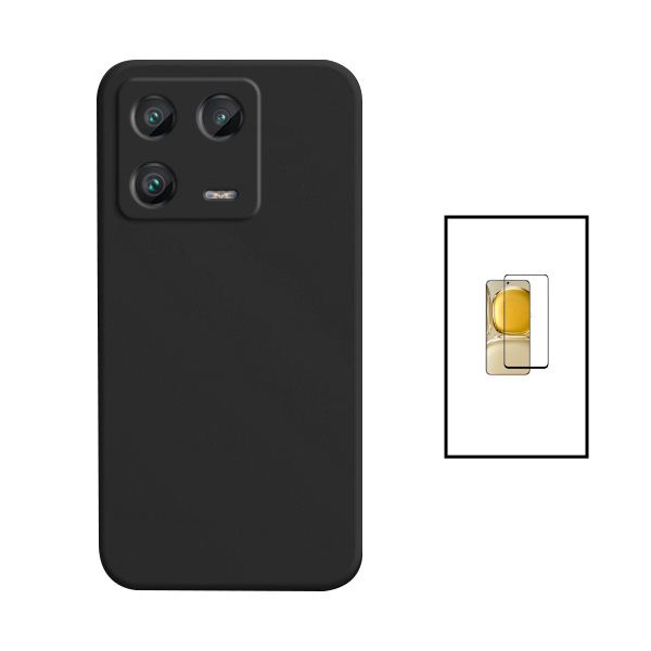 Kit Película de Vidro Temperado GorilasGlass + Capa Proteção Traseira Silicone para Xiaomi 13 - Preto