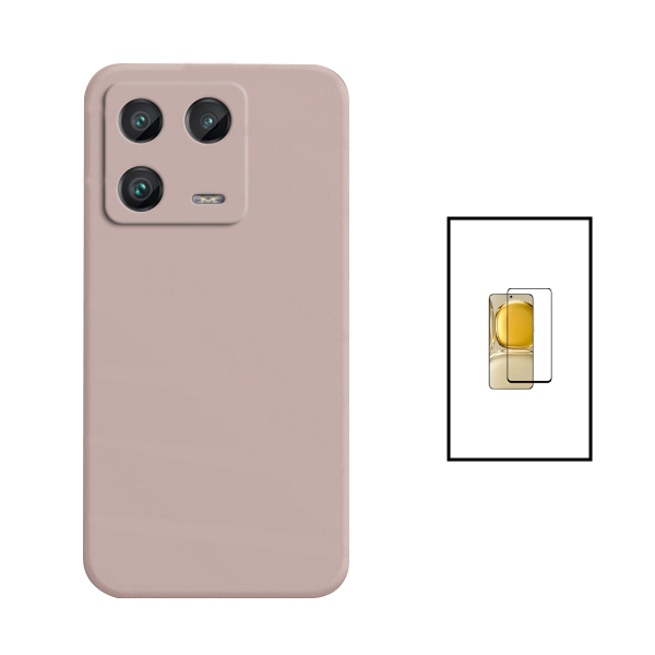Kit Película de Vidro Temperado GorilasGlass + Capa Proteção Traseira Silicone para Xiaomi 13 - Rosa