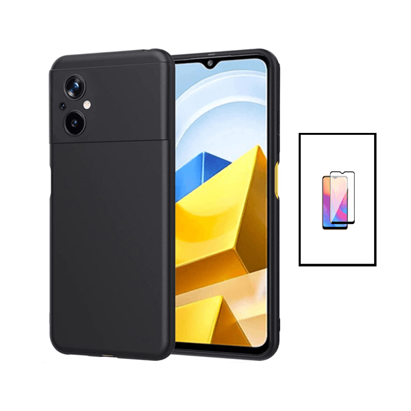 Kit Película de Vidro Temperado GorilasGlass + Capa Proteção Traseira Silicone para Xiaomi Poco M5 - Preto
