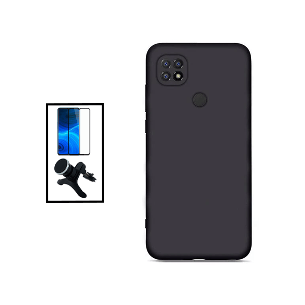 Kit Película de Vidro Temperado GorilasGlass + Capa Proteção Traseira Silicone + Suporte Magnético Com Pernas para Xiaomi Redmi 10 Power - Preto