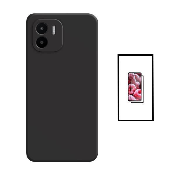 Kit Película de Vidro Temperado GorilasGlass + Capa Proteção Traseira Silicone para Xiaomi Redmi A1 - Preto