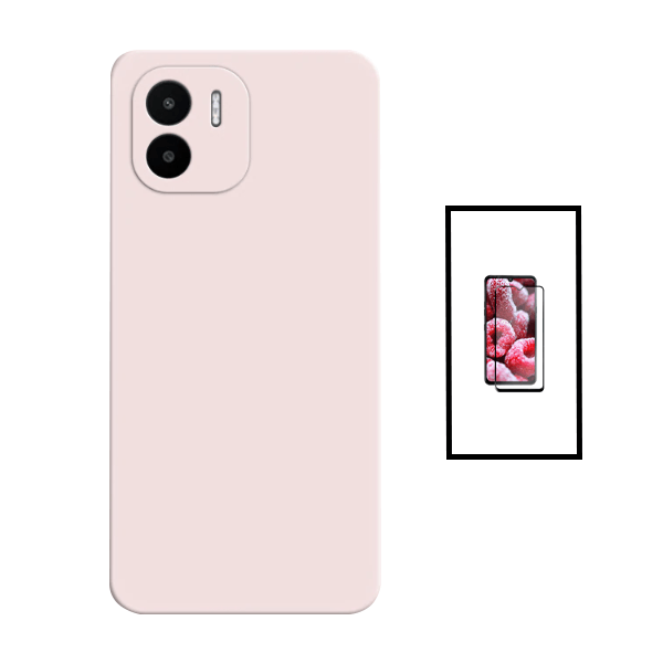 Kit Película de Vidro Temperado GorilasGlass + Capa Proteção Traseira Silicone para Xiaomi Redmi A2 - Rosa