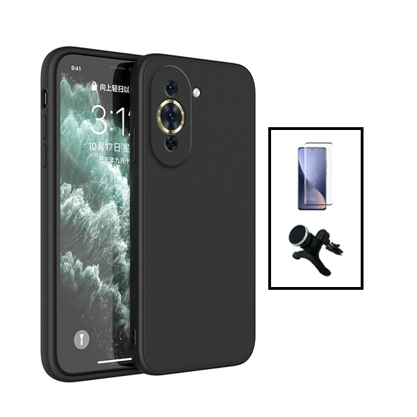 Kit Película de Vidro Temperado GorilasGlass + Capa Proteção Traseira Silicone + Suporte Magnético Com Pernas para Huawei Nova 10 Pro - Preto