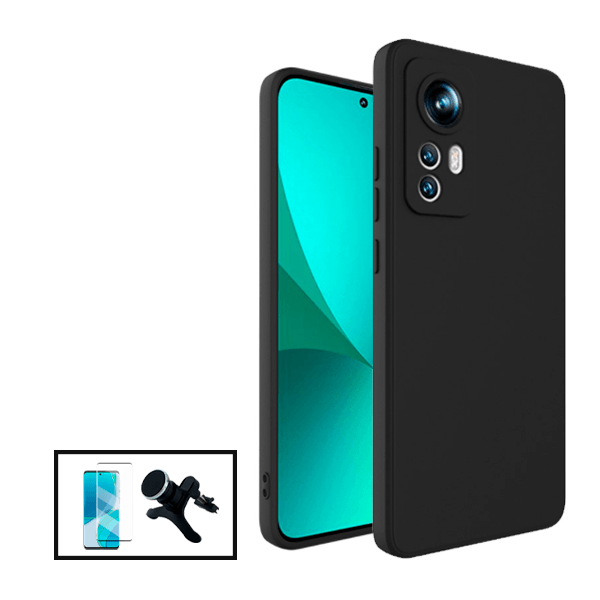 Kit Película de Vidro Temperado GorilasGlass + Capa Proteção Traseira Silicone + Suporte Magnético Com Pernas para Xiaomi Redmi K50 Ultra - Preto