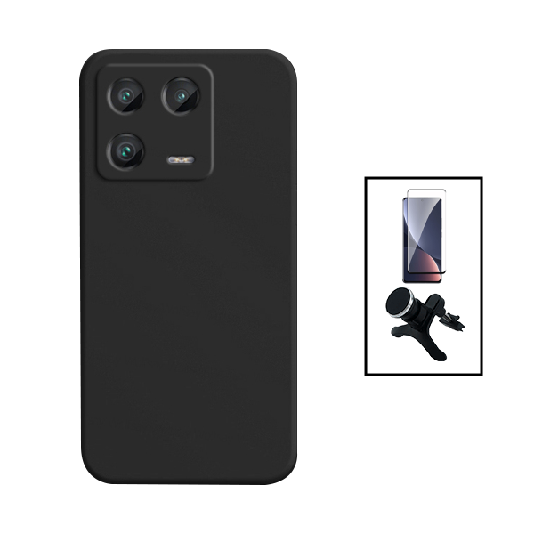 Kit Película de Vidro Temperado GorilasGlass Curvado + Capa Proteção Traseira Silicone + Suporte Magnético Com Pernas para Xiaomi 13 Pro - Preto