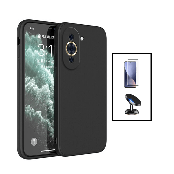 Kit Película de Vidro Temperado GorilasGlass + Capa Proteção Traseira Silicone + Suporte Magnético para Huawei Nova 10 Pro - Preto