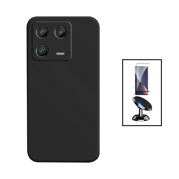 Kit Película de Vidro Temperado GorilasGlass Curvado + Capa Proteção Traseira Silicone + Suporte Magnético para Xiaomi 13 Pro - Preto
