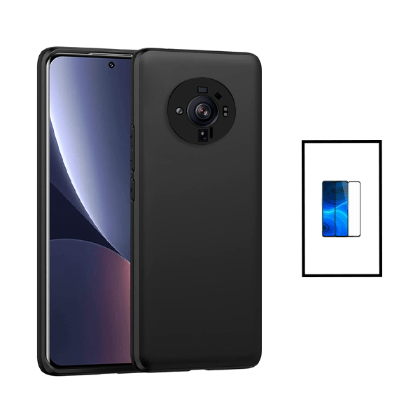 Kit Película de Vidro Temperado GorilasGlass Curvado + Capa Proteção Traseira Silicone para Xiaomi 12 Ultra - Preto