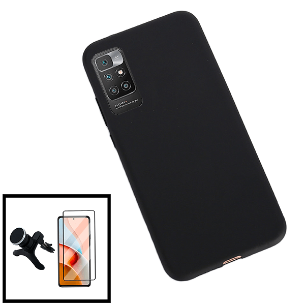Kit Película de Vidro Temperado GorilasGlass + Capa Proteção Traseira Silicone + Suporte Magnético Com Pernas para Xiaomi Redmi 10 Prime 2022 - Preto