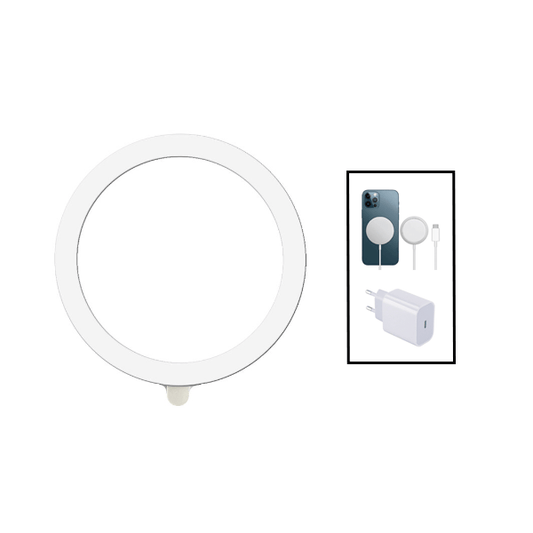 Kit Silicone Magsafe Magnetic + Carregador Sem Fios Carga Rápida + Base de Carregador Type C FastCharge 20W Apple   Branco