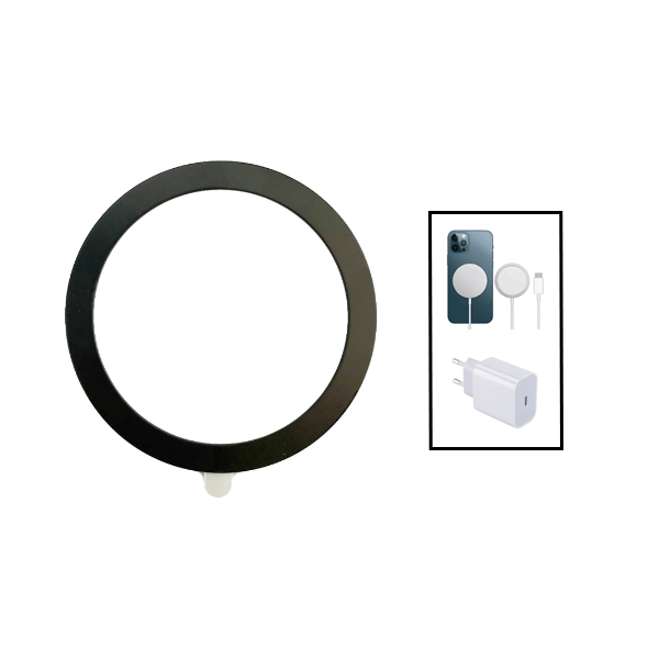 Kit Silicone Magsafe Magnetic + Carregador Sem Fios Carga Rápida + Base de Carregador Type C FastCharge 20W Apple   Preto