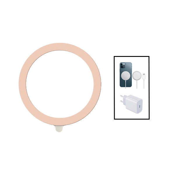Kit Silicone Magsafe Magnetic + Carregador Sem Fios Carga Rápida + Base de Carregador Type C FastCharge 20W Apple   Rosa