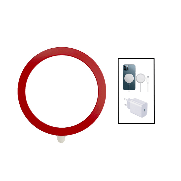 Kit Silicone Magsafe Magnetic + Carregador Sem Fios Carga Rápida + Base de Carregador Type C FastCharge 20W Apple   Vermelho