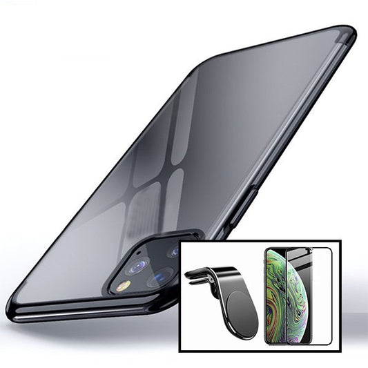 Kit Película de Vidro Temperado GorilasGlass + Capa Proteção Traseira Super Slim + Suporte de Carro Magnético L para Apple iPhone 14 - Preto