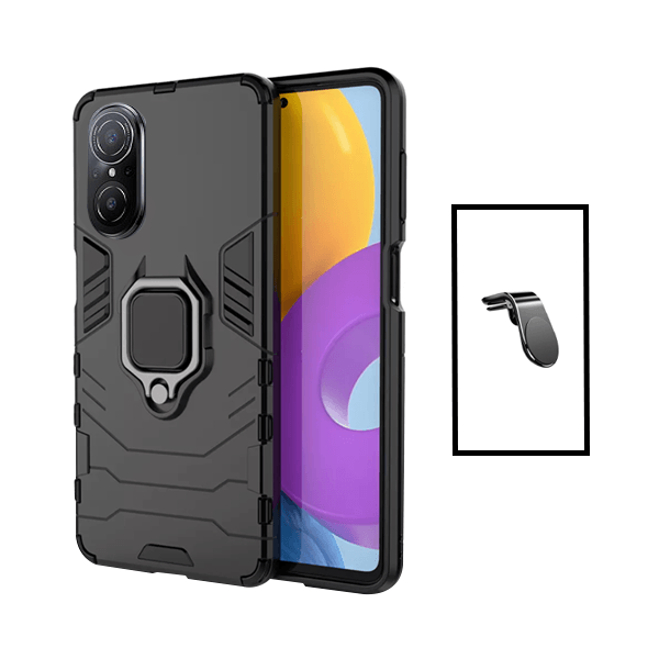 Kit Suporte de Carro Magnético L + Capa de Proteção Militar Magnética para Huawei Nova 9 SE - Preto