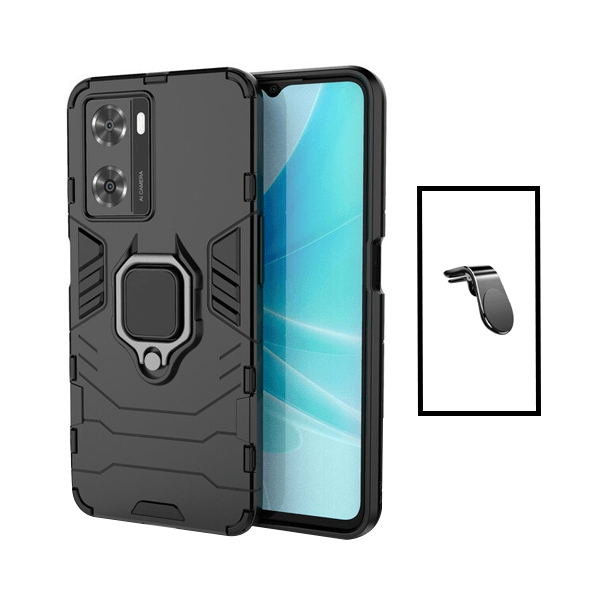 Kit Suporte de Carro Magnético L + Capa de Proteção Militar Magnética para Oppo A57s - Preto