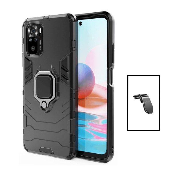 Kit Suporte de Carro Magnético L + Capa de Proteção Militar Magnética para Xiaomi Poco M5S - Preto
