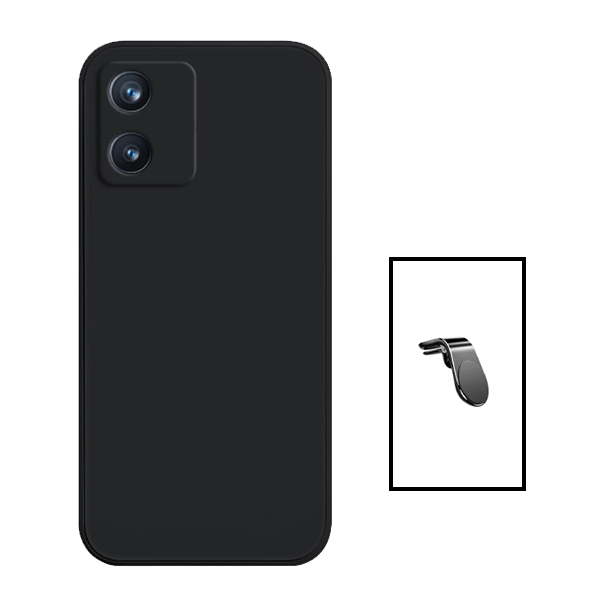 Kit Suporte de Carro Magnético L + Capa Proteção Traseira Silicone para Alcatel 1B (2022) - Preto