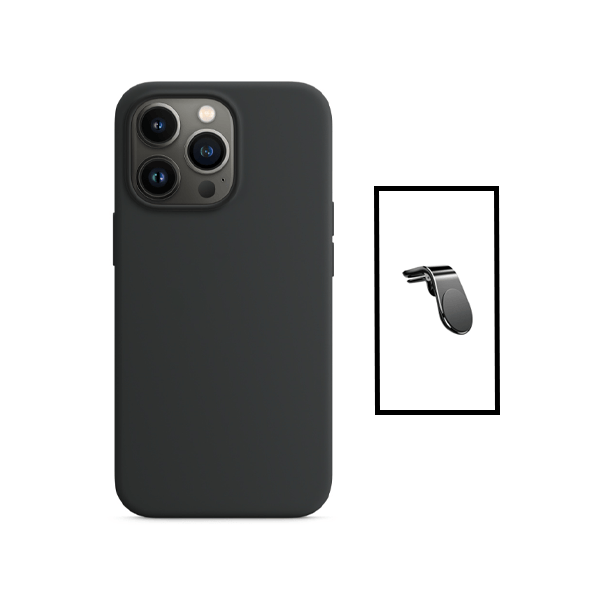 Kit Suporte de Carro Magnético L + Capa Proteção Traseira Silicone para Apple iPhone 14 - Preto