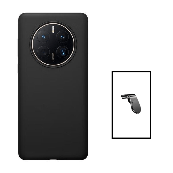 Kit Suporte de Carro Magnético L + Capa Proteção Traseira Silicone para Huawei Mate 50 - Preto