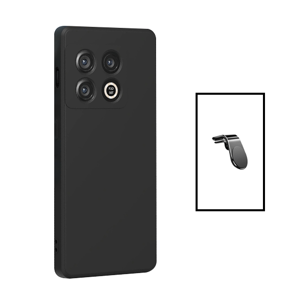 Kit Suporte de Carro Magnético L + Capa Proteção Traseira Silicone para OnePlus 10T - Preto