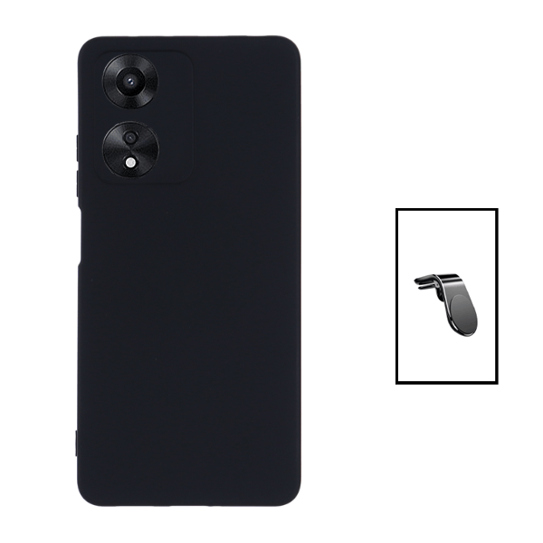 Kit Suporte de Carro Magnético L + Capa Proteção Traseira Silicone para Oppo A78 - Preto