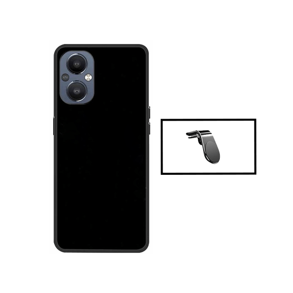 Kit Suporte de Carro Magnético L + Capa Proteção Traseira Silicone para Oppo Reno7 Lite - Preto