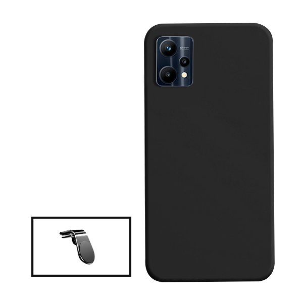 Kit Suporte de Carro Magnético L + Capa Proteção Traseira Silicone para Realme 9 Pro - Preto