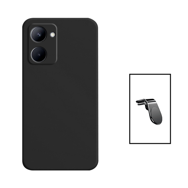Kit Suporte de Carro Magnético L + Capa Proteção Traseira Silicone para Realme C33 - Preto