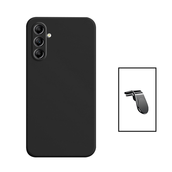 Kit Suporte de Carro Magnético L + Capa Proteção Traseira Silicone para Samsung Galaxy A34 5G - Preto