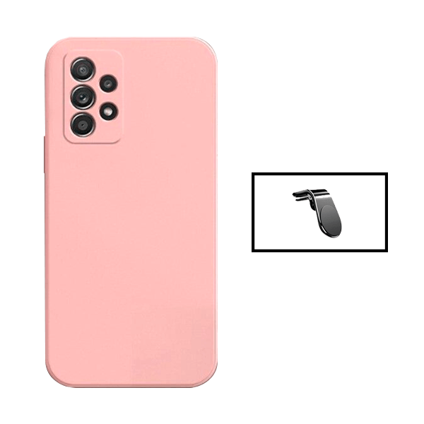 Kit Suporte de Carro Magnético L + Capa Proteção Traseira Silicone para Samsung Galaxy A73 5G - Rosa