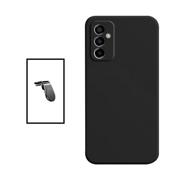 Kit Suporte de Carro Magnético L + Capa Proteção Traseira Silicone para Samsung Galaxy M23 5G - Preto