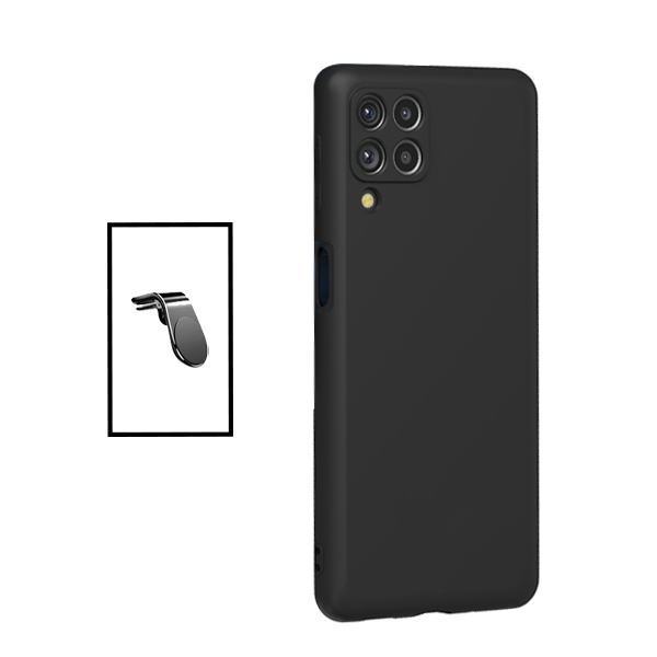 Kit Suporte de Carro Magnético L + Capa Proteção Traseira Silicone para Samsung Galaxy M33 5G - Preto