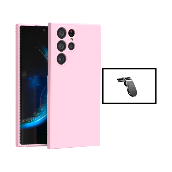 Kit Suporte de Carro Magnético L + Capa Proteção Traseira Silicone Phonecare para Samsung Galaxy S24 Ultra 5G - Rosa
