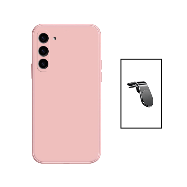 Kit Suporte de Carro Magnético L + Capa Proteção Traseira Silicone Phonecare para Samsung Galaxy S24 5G - Rosa
