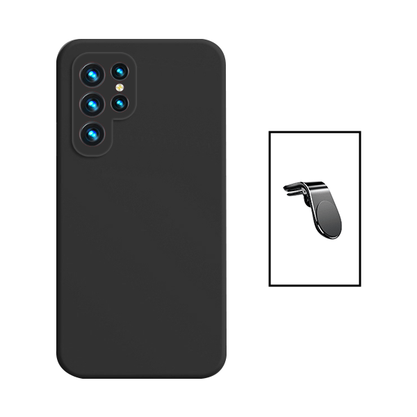 Kit Suporte de Carro Magnético L + Capa Proteção Traseira Silicone Phonecare para Samsung Galaxy S24 Ultra 5G - Preto