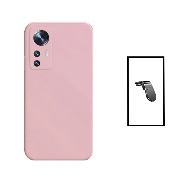 Kit Suporte de Carro Magnético L + Capa Proteção Traseira Silicone para Xiaomi 12T Pro - Rosa