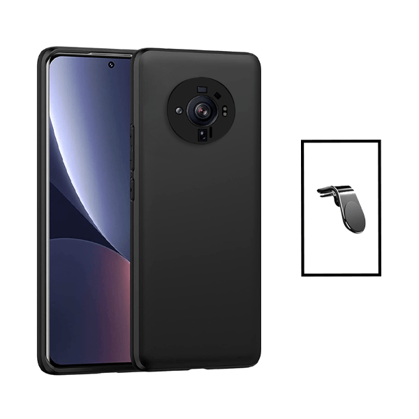 Kit Suporte de Carro Magnético L + Capa Proteção Traseira Silicone para Xiaomi 12 Ultra - Preto