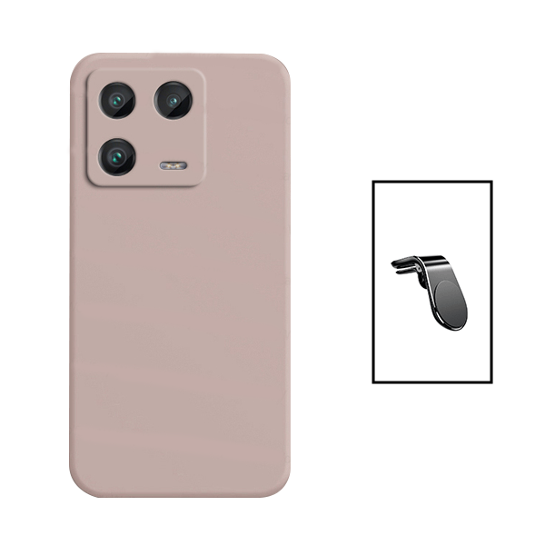 Kit Suporte de Carro Magnético L + Capa Proteção Traseira Silicone para Xiaomi 13 - Rosa
