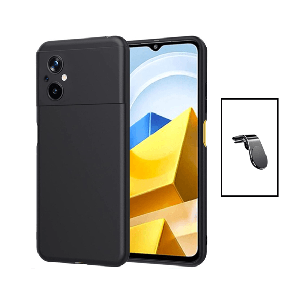 Kit Suporte de Carro Magnético L + Capa Proteção Traseira Silicone para Xiaomi Poco M5 - Preto