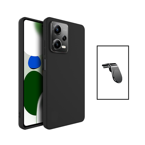 Kit Suporte de Carro Magnético L + Capa Proteção Traseira Silicone para Xiaomi Poco X5 - Preto
