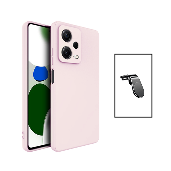 Kit Suporte de Carro Magnético L + Capa Proteção Traseira Silicone para Xiaomi Redmi Note 12 - Rosa