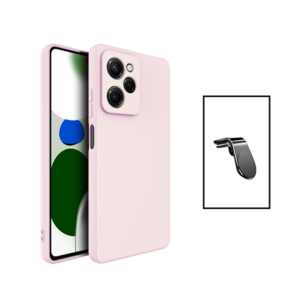 Kit Suporte de Carro Magnético L + Capa Proteção Traseira Silicone para Xiaomi Poco X5 Pro - Rosa